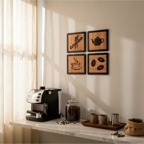 Kit 4 Quadros Cantinho Do Café Mdf Relevo 3d Plaquinha 15cm Decoração Para Cozinha