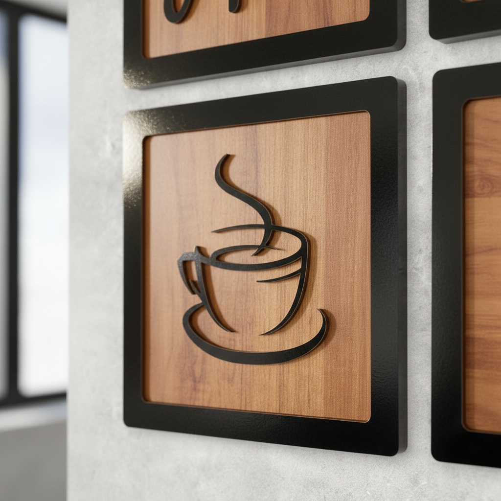 Kit 4 Quadros Cantinho Do Café Mdf Relevo 3d Plaquinha 15cm Decoração Para Cozinha