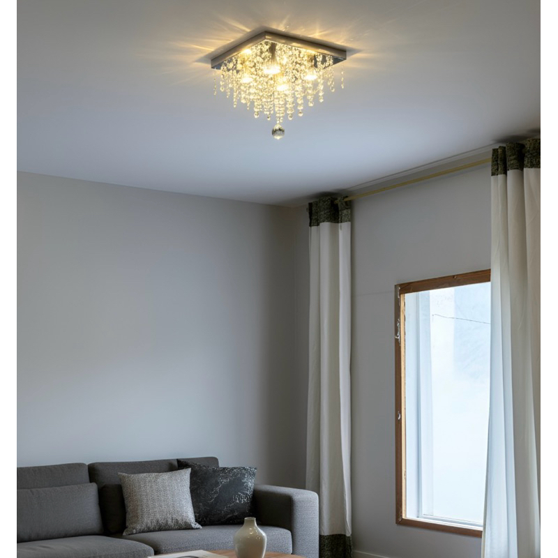 Lustre de Cristal Acrílico C/ Leds Inclusos 30x30 Luxo Atena Pentente Sala Quarto Hall Salão