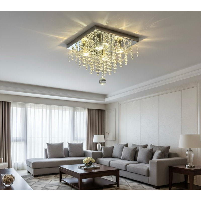 Lustre de Cristal Acrílico C/ Leds Inclusos 30x30 Luxo Atena Pentente Sala Quarto Hall Salão