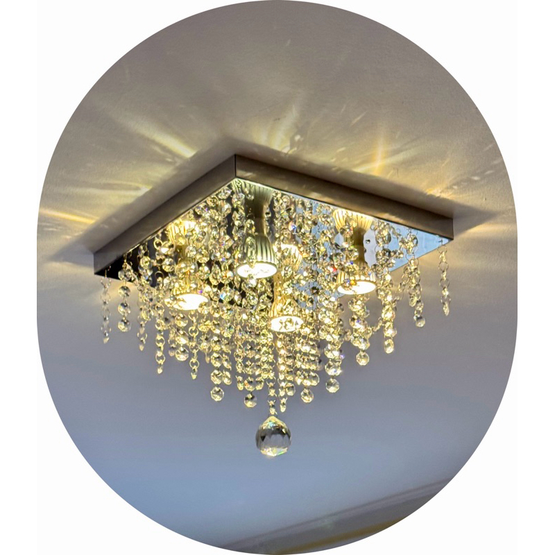 Lustre de Cristal Acrílico C/ Leds Inclusos 30x30 Luxo Atena Pentente Sala Quarto Hall Salão