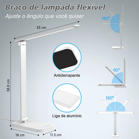 Luminária Abajur de Mesa LED Dobrável com Timer e Controle de Brilho Três temperaturas de cor Estudantes e Escritório