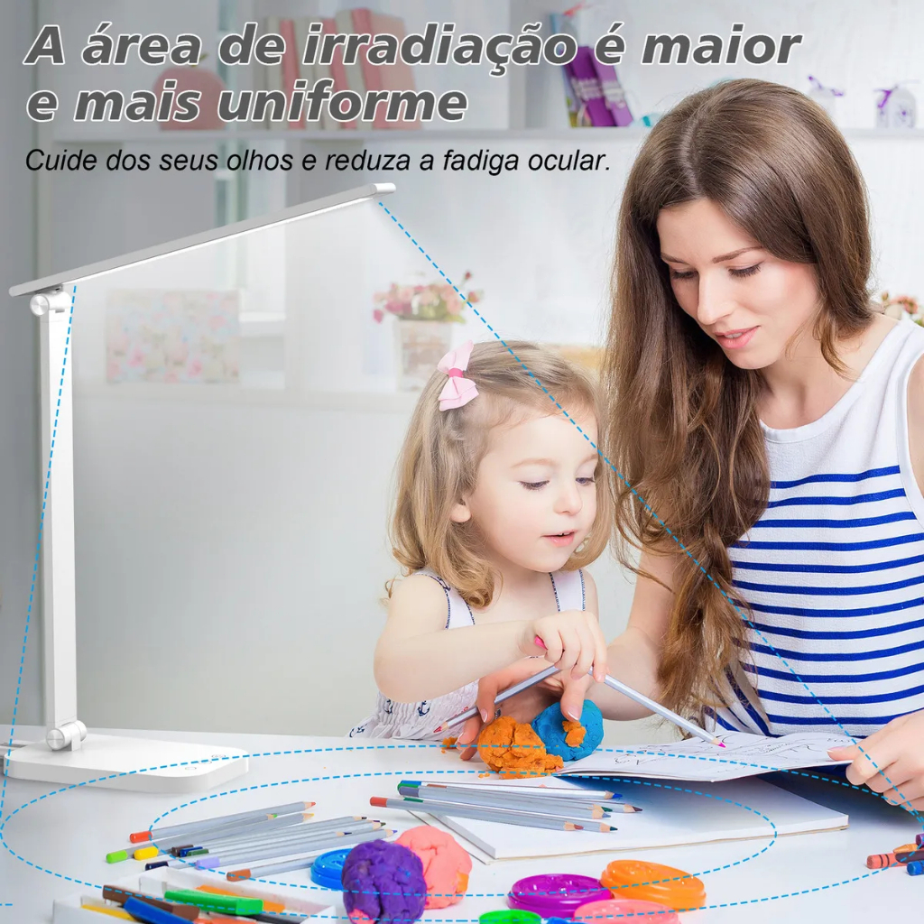 Luminária Abajur de Mesa LED Dobrável com Timer e Controle de Brilho Três temperaturas de cor Estudantes e Escritório