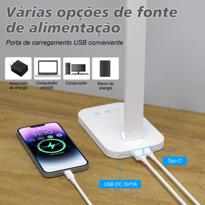 Luminária Abajur de Mesa LED Dobrável com Timer e Controle de Brilho Três temperaturas de cor Estudantes e Escritório
