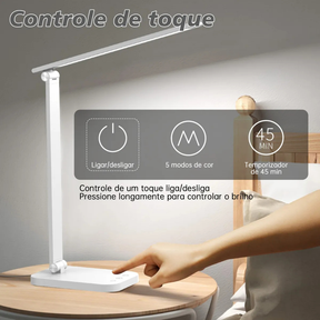 Luminária Abajur de Mesa LED Dobrável com Timer e Controle de Brilho Três temperaturas de cor Estudantes e Escritório
