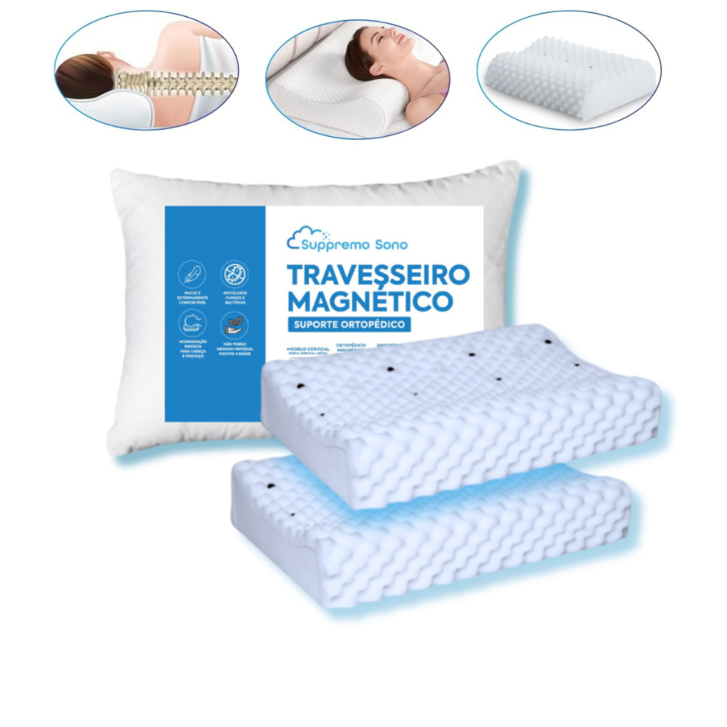Travesseiro Cervical Ortopédico Pillow MAGNÉTICO Infravermelho Terapêutico Anti Ronco