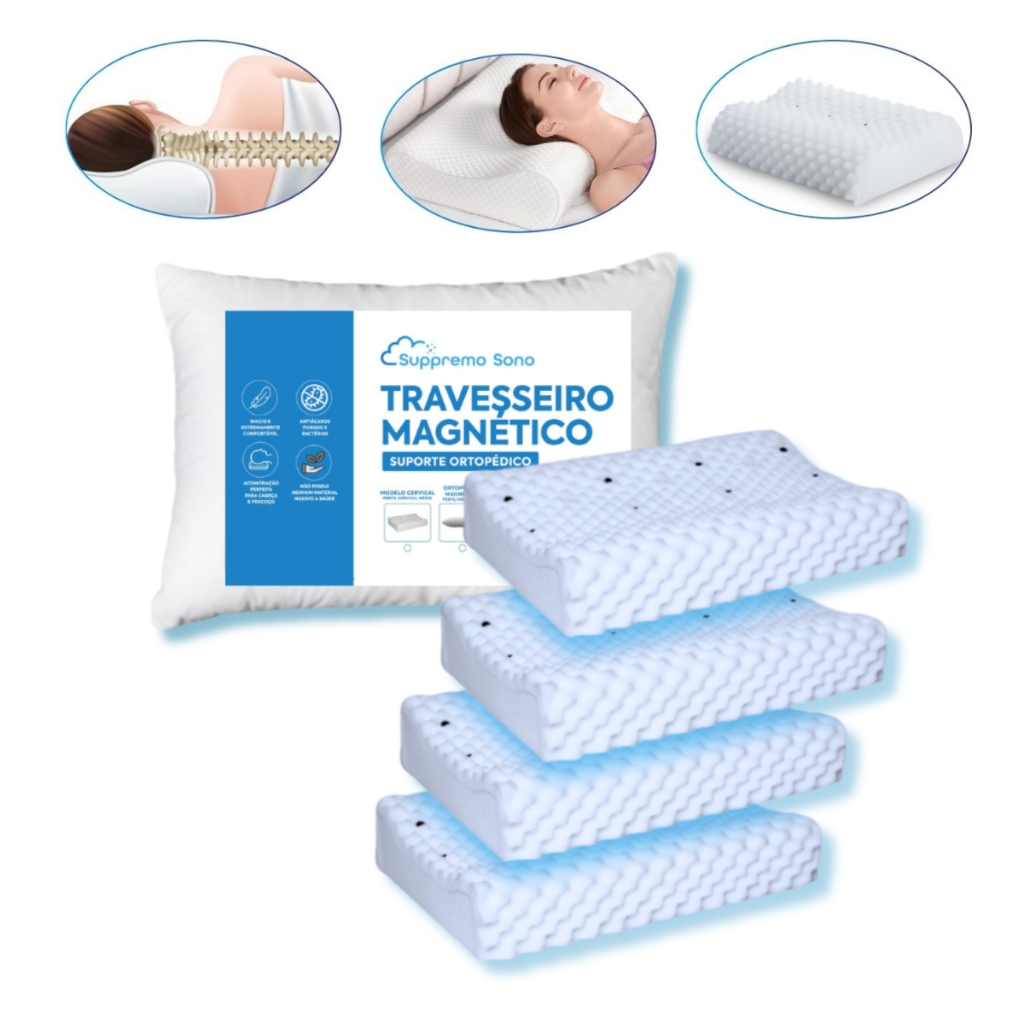 Travesseiro Cervical Ortopédico Pillow MAGNÉTICO Infravermelho Terapêutico Anti Ronco