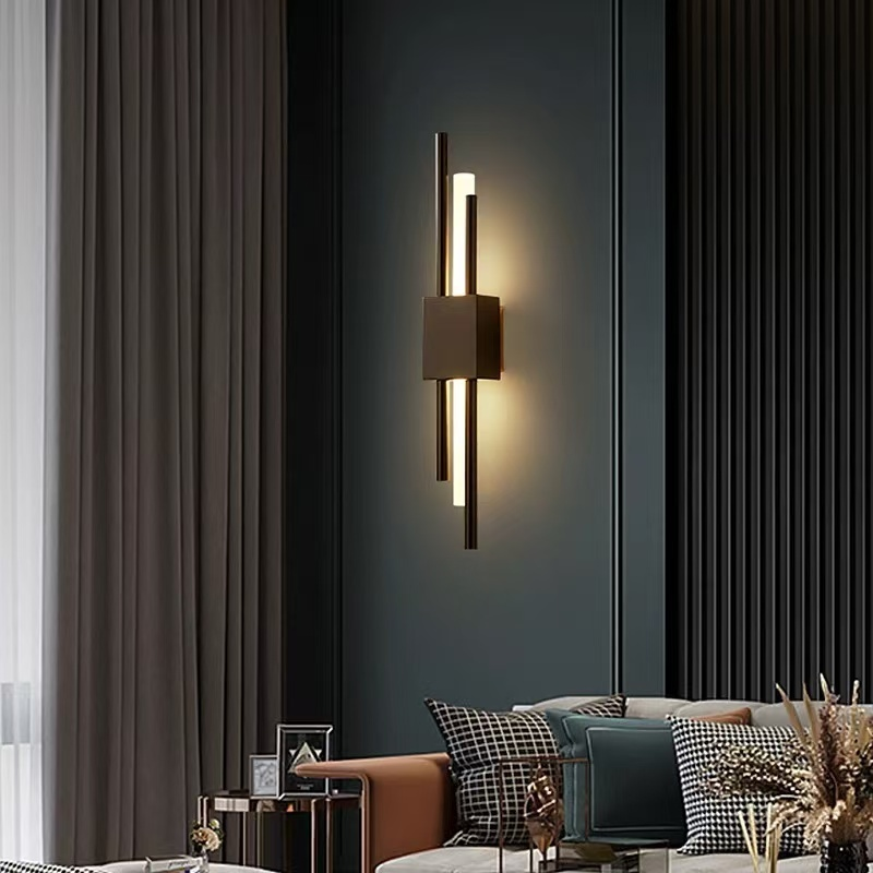 Luminária De Parede Linear Moderna Preta 10W 3 Cores em 1 Arandela Interna