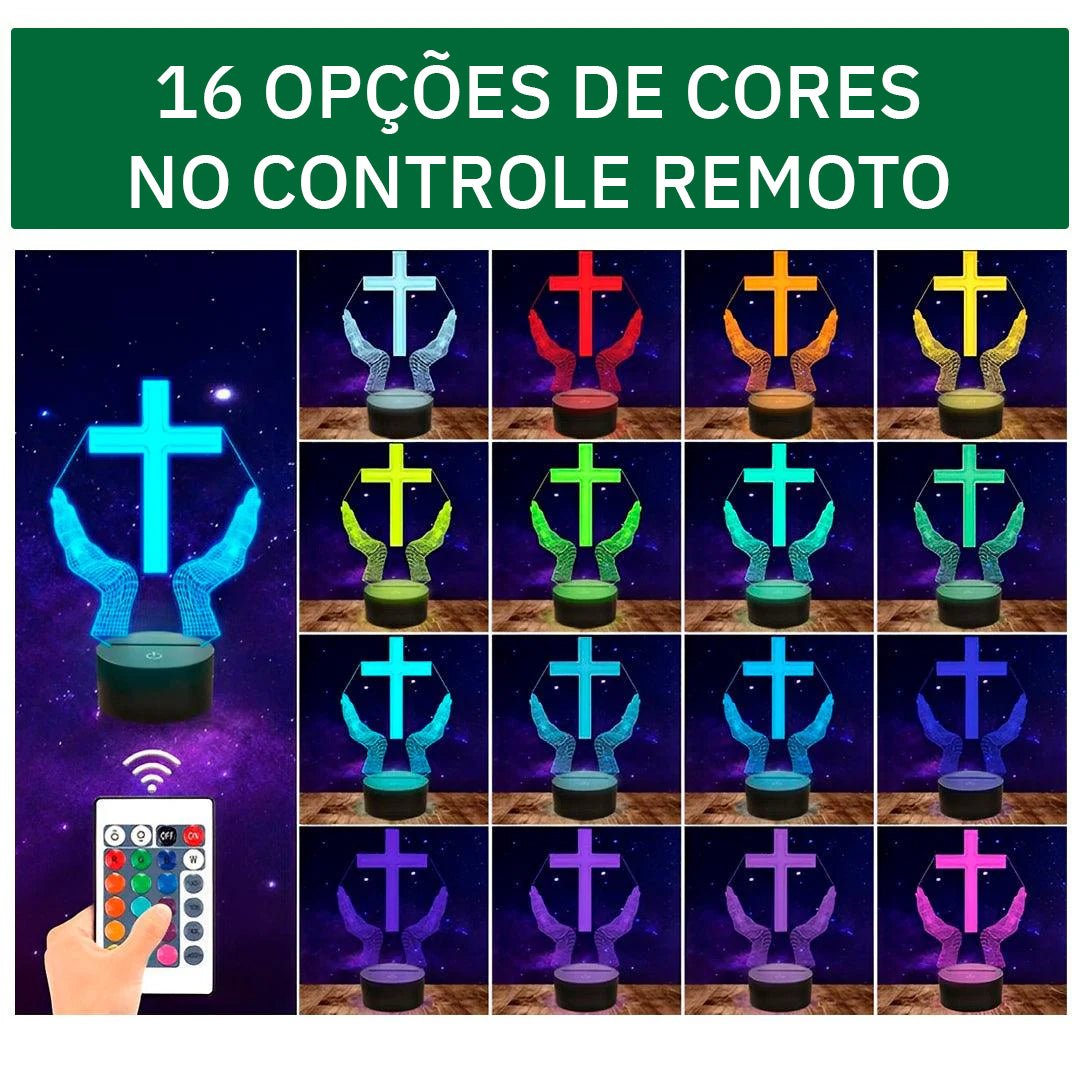 Luminária Cruz Oração (16 Cores Led)