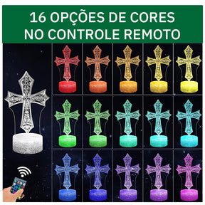 Luminária Cruz Gótica Medieval (16 Cores Led)
