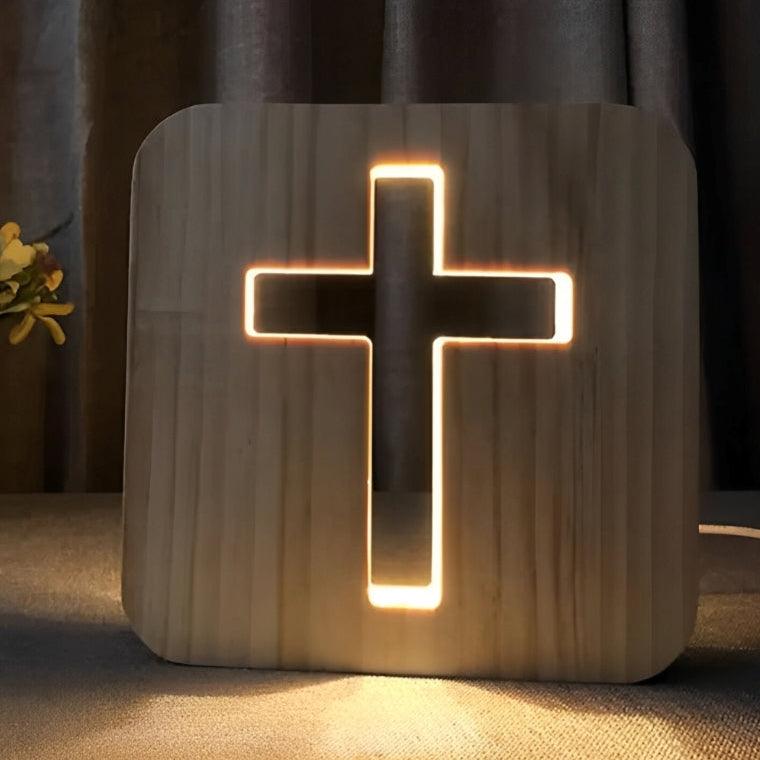 Luminária Cruz de Madeira Led