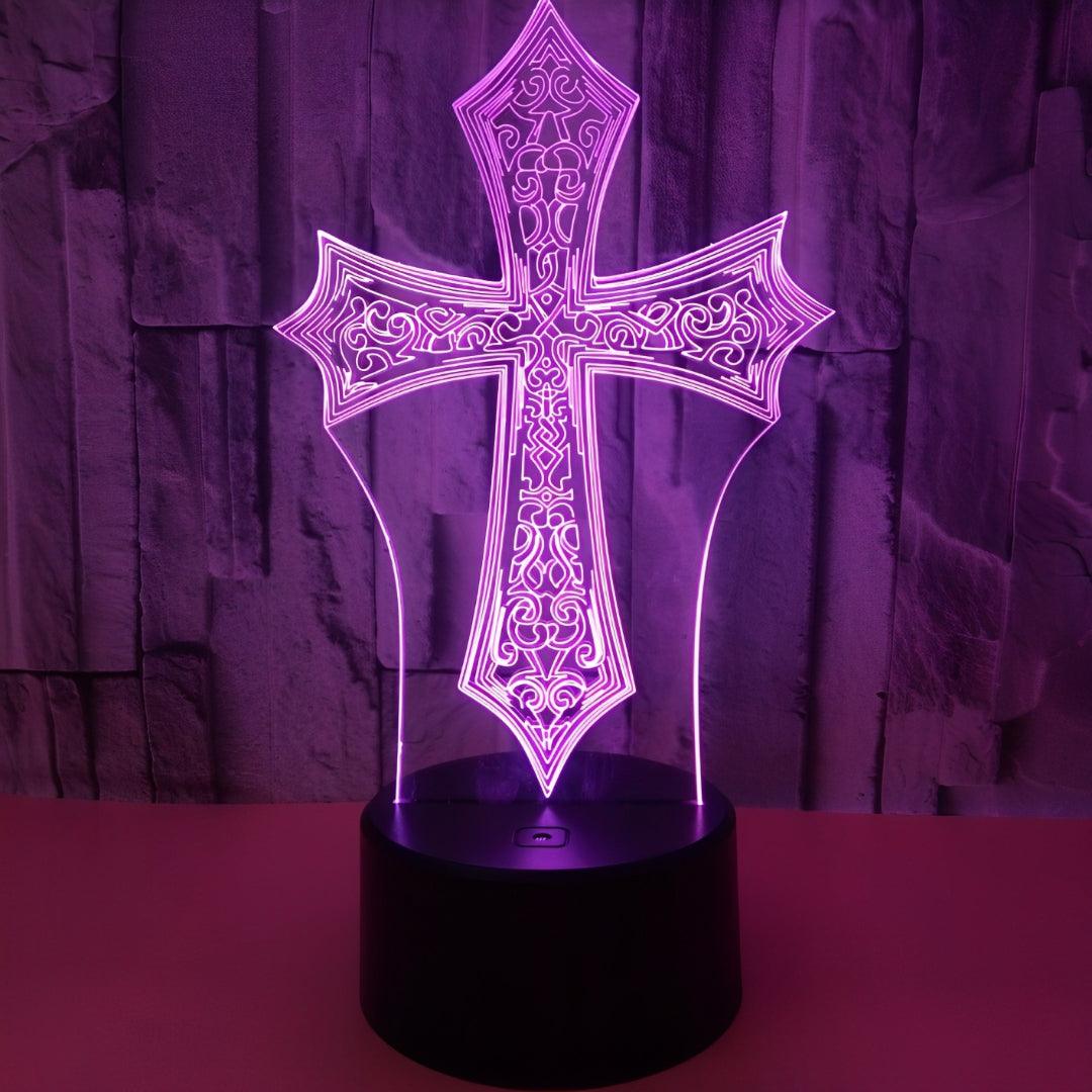 Luminária Cruz Gótica Medieval (16 Cores Led)