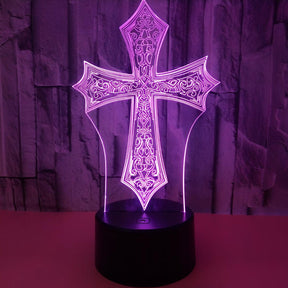 Luminária Cruz Gótica Medieval (16 Cores Led)