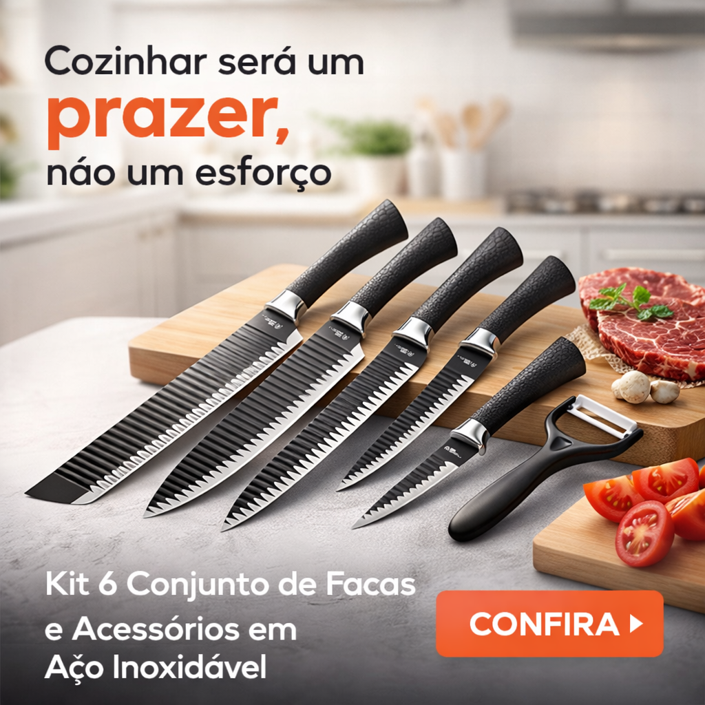 Kit 6 Conjunto de Facas e Acessórios em Aço Inoxidável