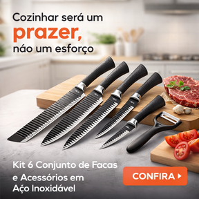 Kit 6 Conjunto de Facas e Acessórios em Aço Inoxidável