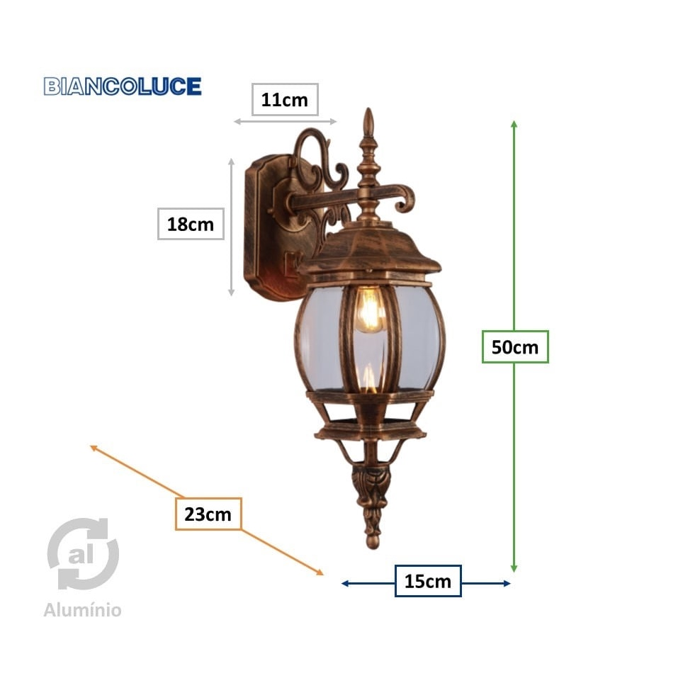 Arandela Colonial Biancoluce Lille Ouro Velho