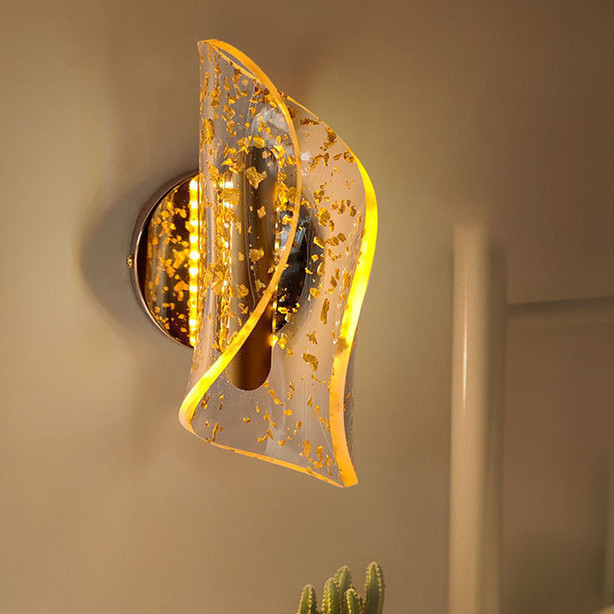 Arandela de Parede Acrilico Solis Cristallo Decorativo Quarto Dourado 7W 3 Cor