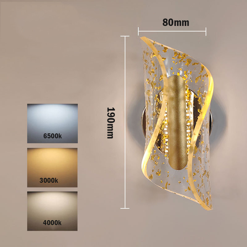 Arandela de Parede Acrilico Solis Cristallo Decorativo Quarto Dourado 7W 3 Cor
